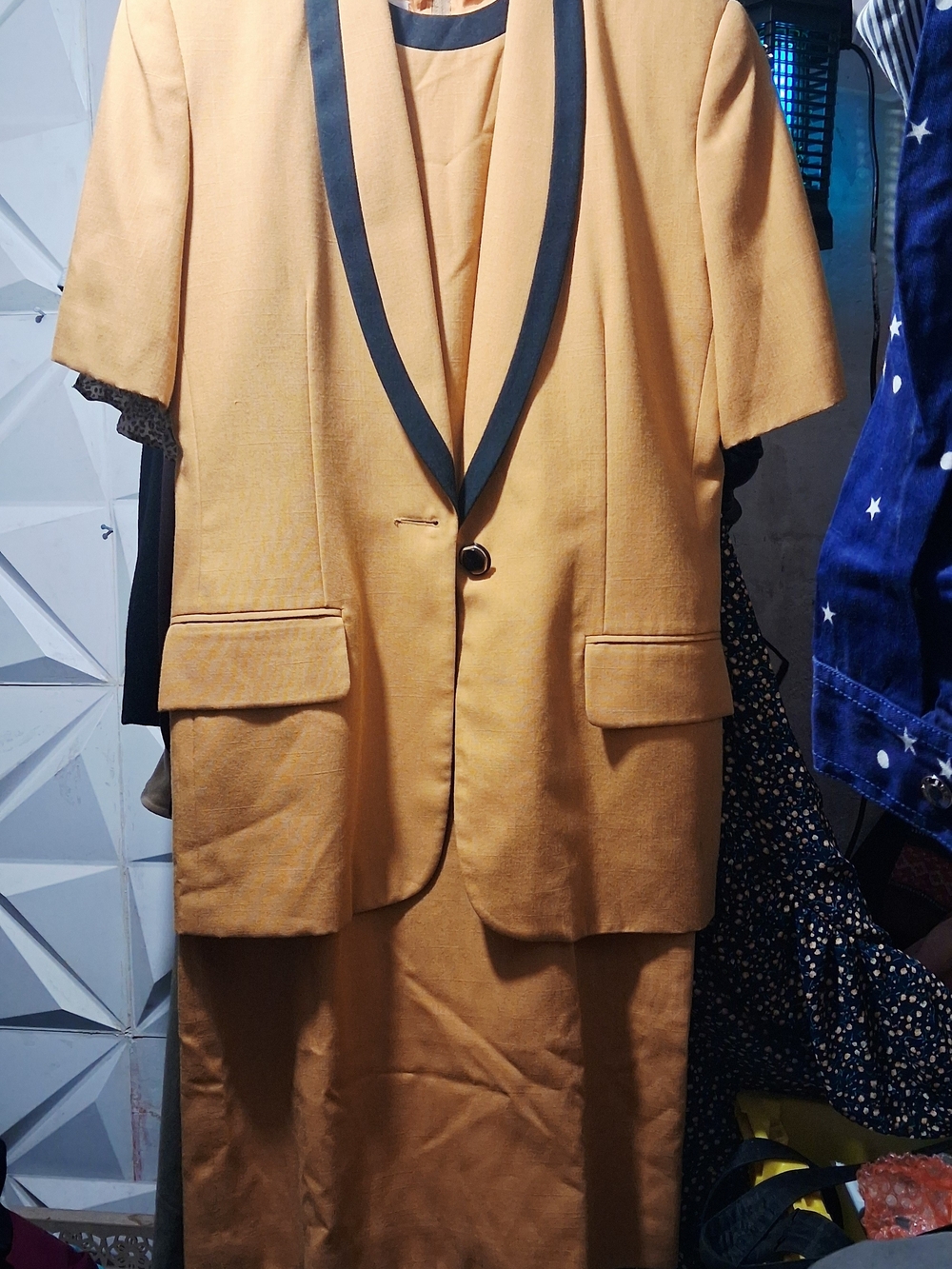 Oleg Cassini Mustard Yellow Midi Dress with Black Trim